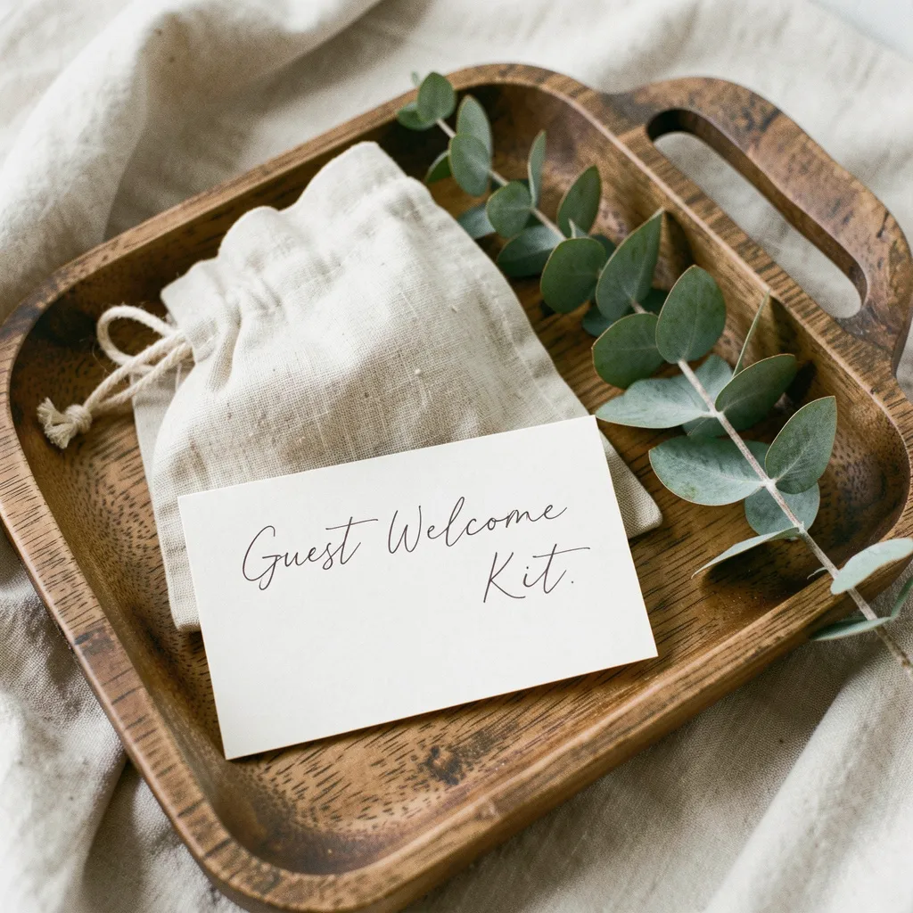 Gästvälkomstpaket på träbord